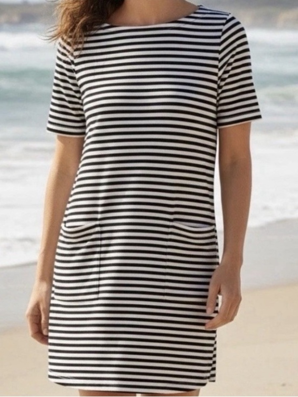 J. Jill Black and White Striped Nautical cotton striped Dress in size small